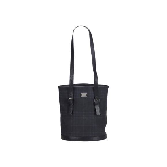 Burberry Nova Check Bucket Belt Tote Bag Leather Navy Blue - Picture 1 of 7